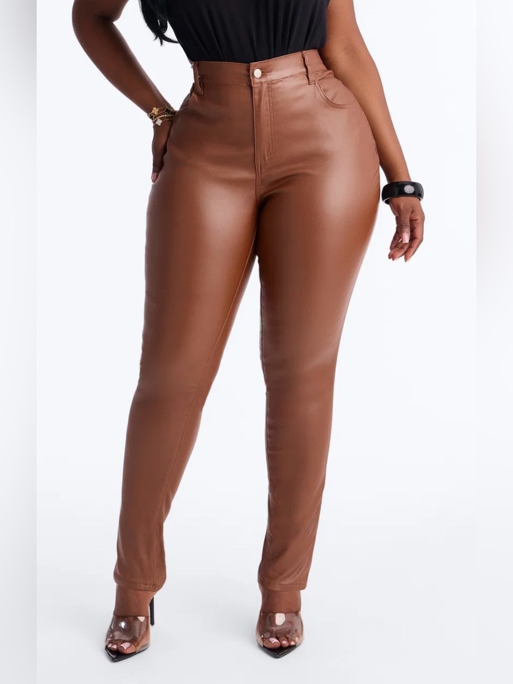 Fashion Nova Chocolate Brown Faux Leather Pants – Size 1X